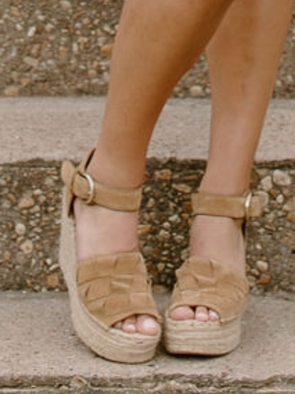 Marc Fisher Tan Suede Woven Espadrille Wedge Sandals